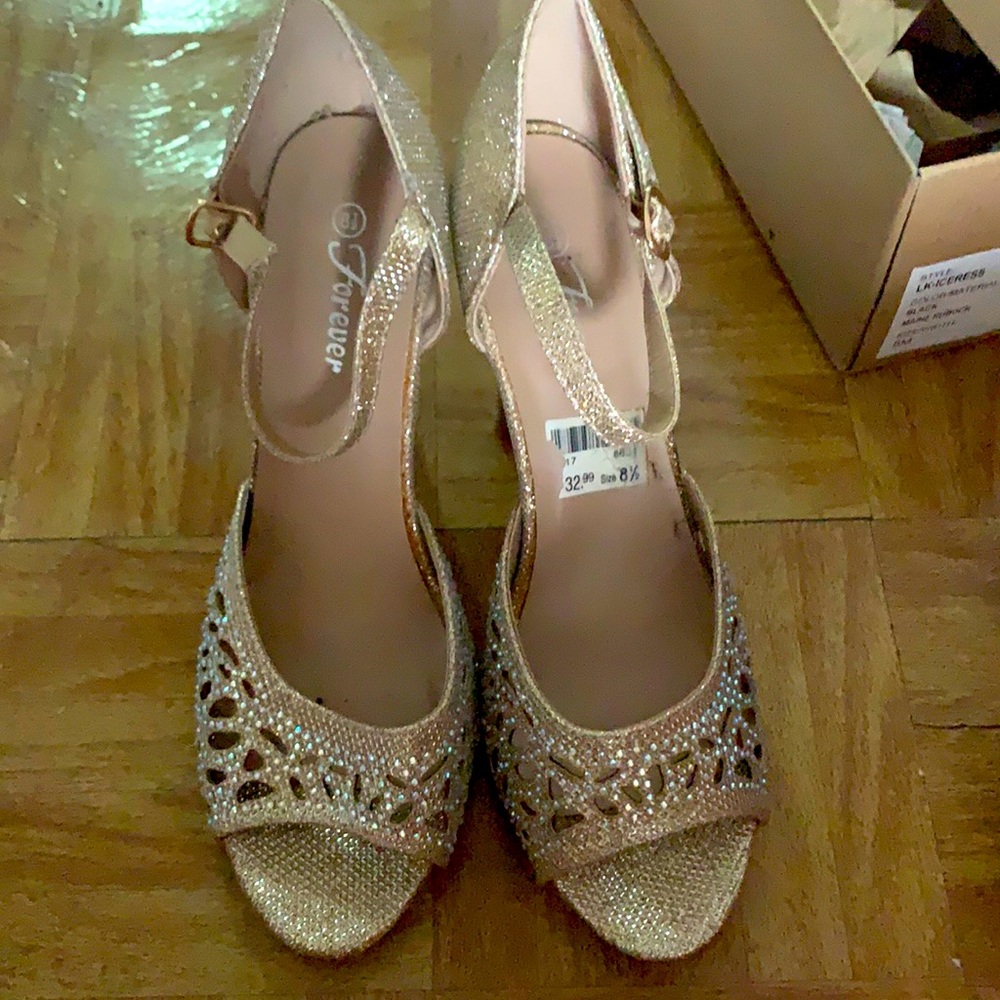 Gold rhinestone pencil heel
